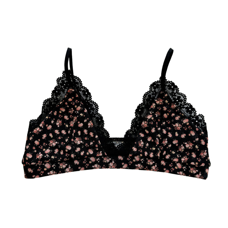 Black Mesh Floral Lace Bralette