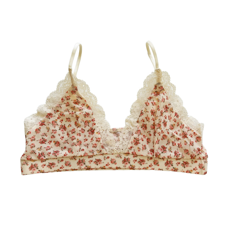 Ivory Mesh Floral Lace Bralette