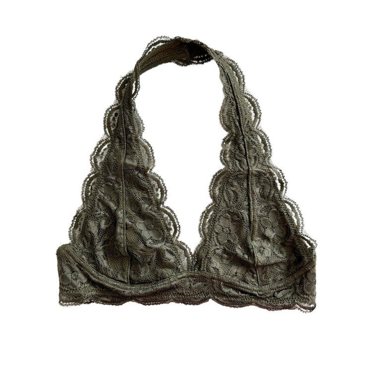 Olive Scalloped Lace Halter Bralette