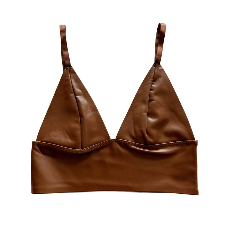 Brown Faux Leather Longline Bralette