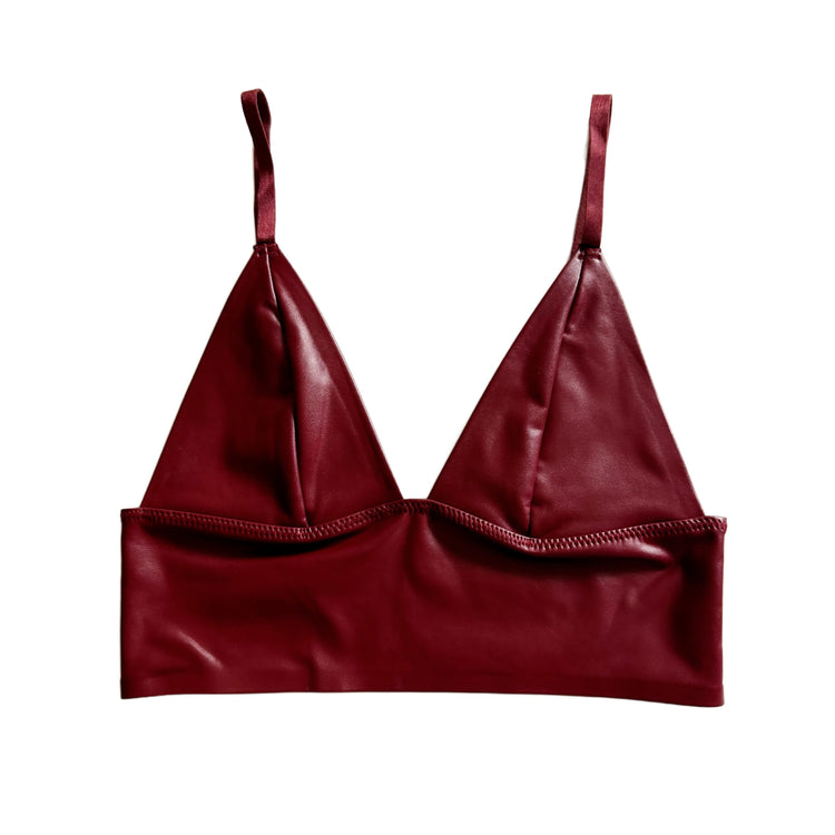 Burgundy Faux Leather Longline Bralette