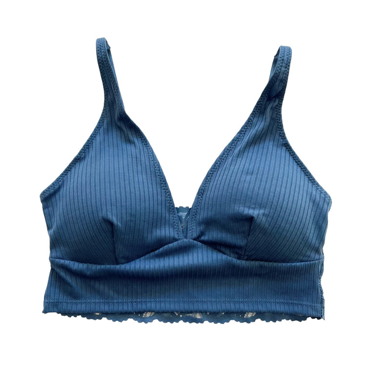 Denim Blue Plunge Ribbed Bralette