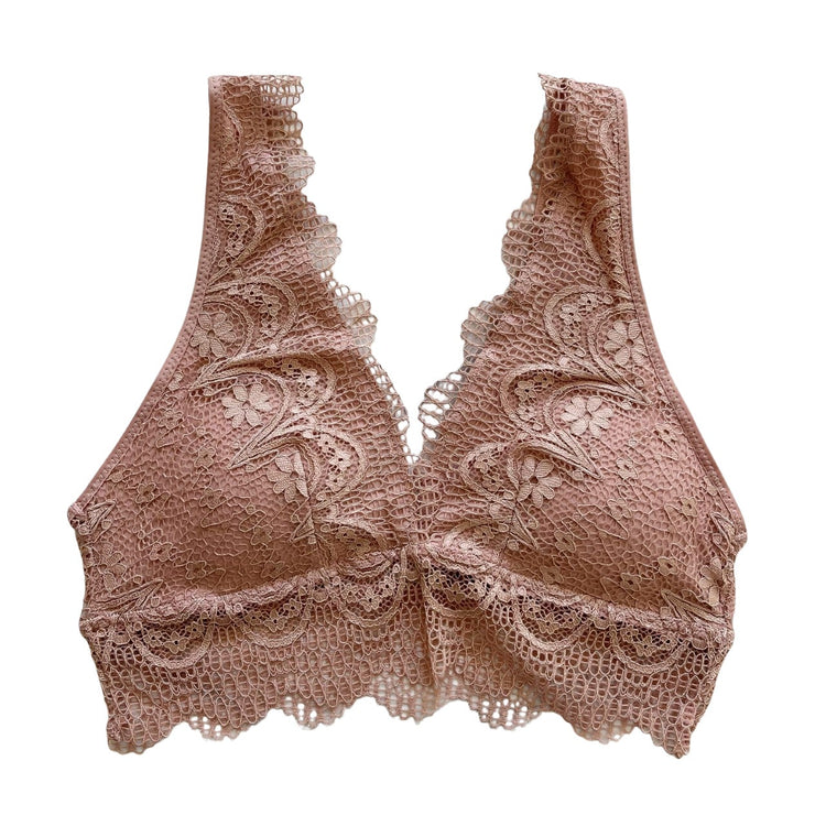 Dusty Rose Plunge Floral Lace Bralette