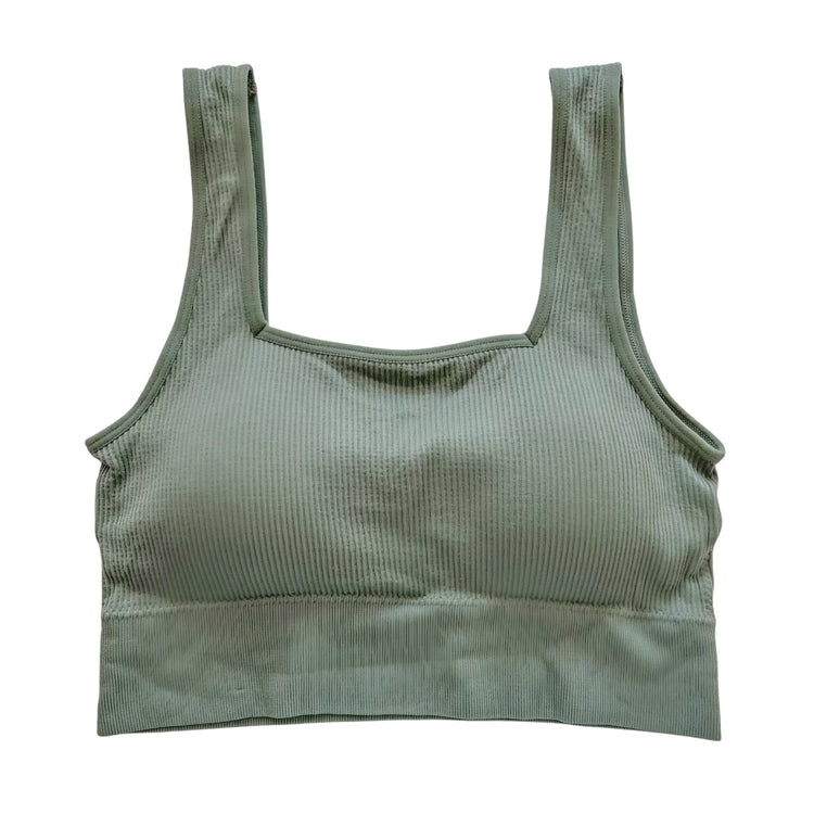 Deep Sage Square Neck Ribbed Seamless Bralette