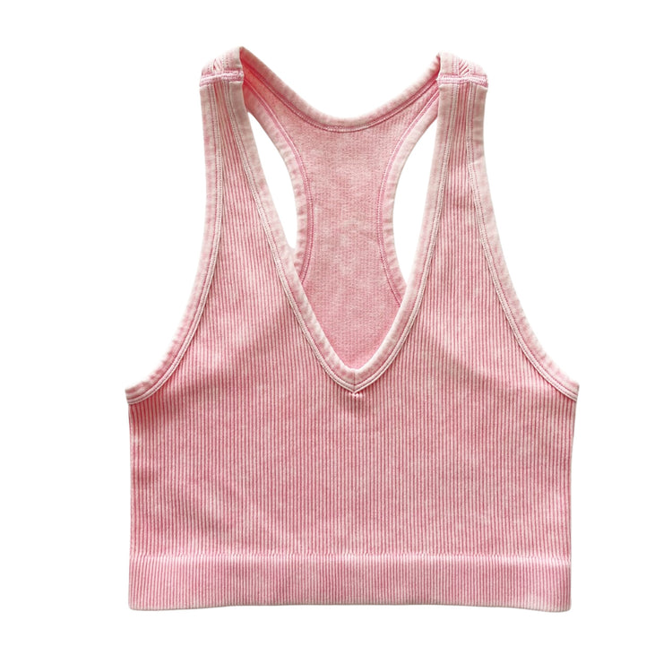 Washed Rose Ribbed Racerback Tank Top