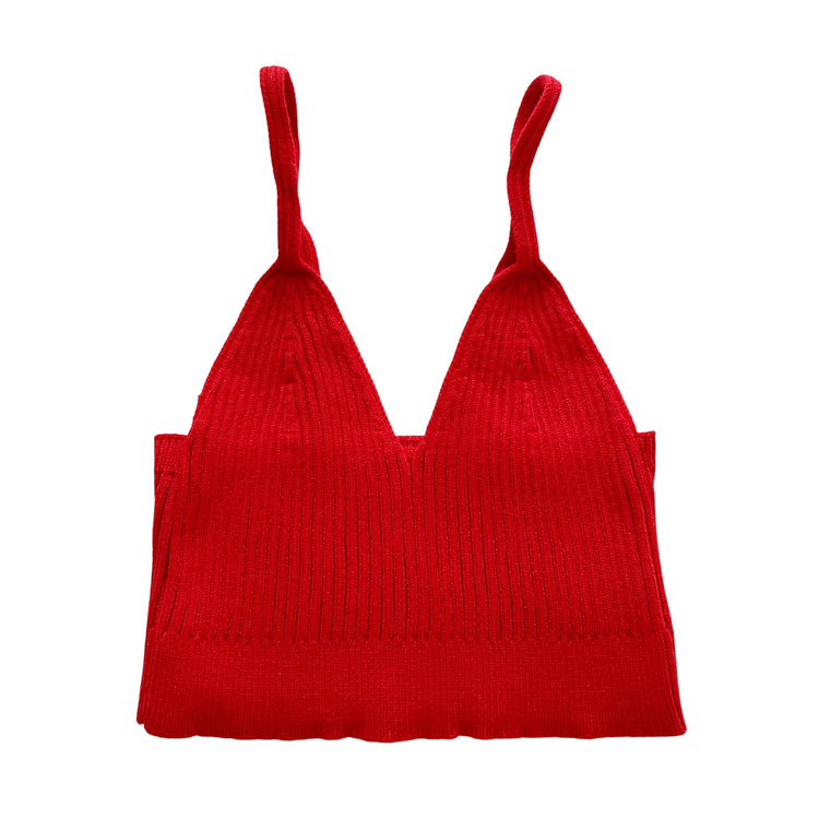 Red Knit Ribbed Brami Tank Top