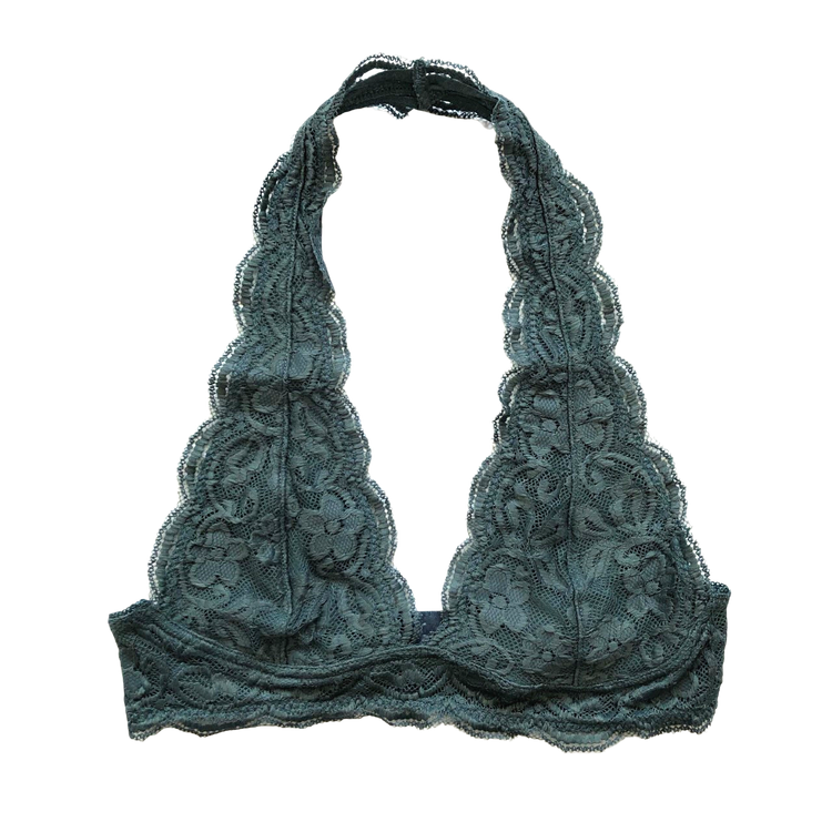 Teal Scalloped Lace Halter Bralette - 1215 Clothing