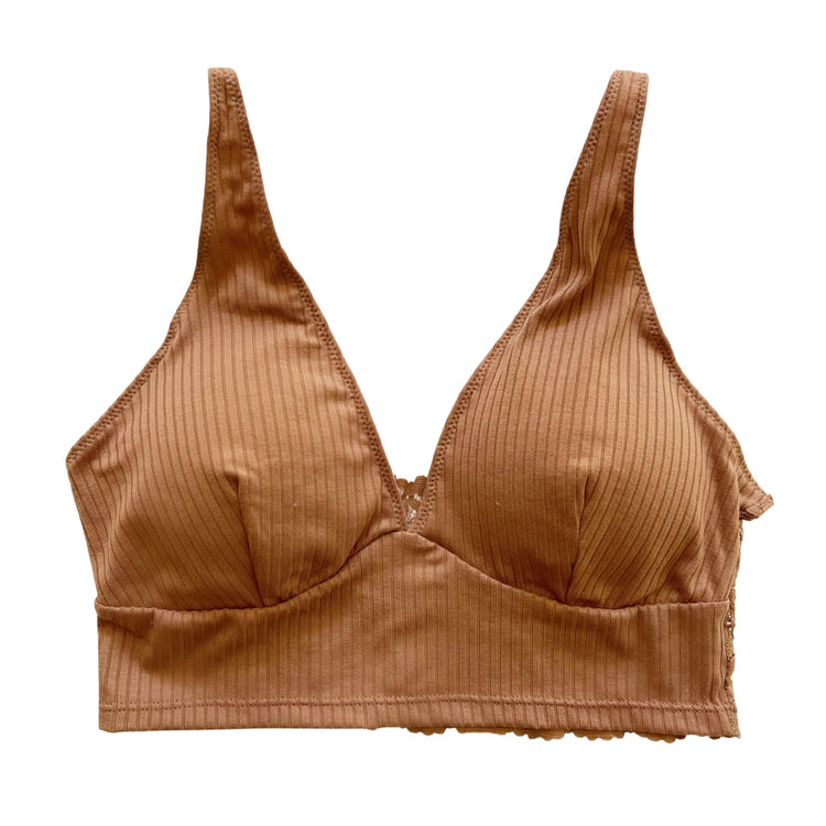 Caramel Plunge Ribbed Bralette
