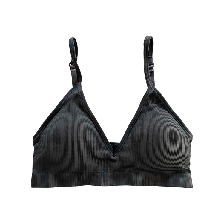 Charcoal Triangle Ribbed Bralette
