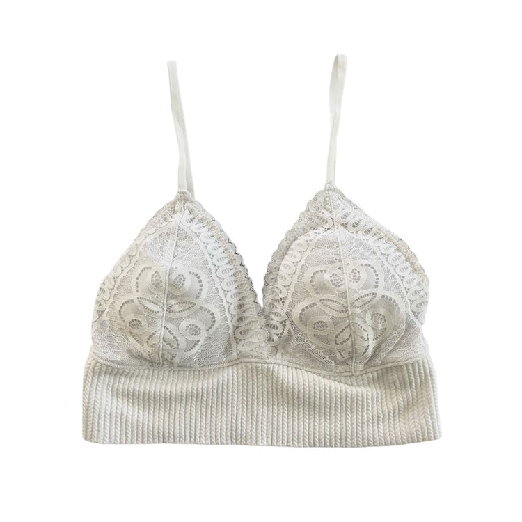 White Floral Longline Bralette