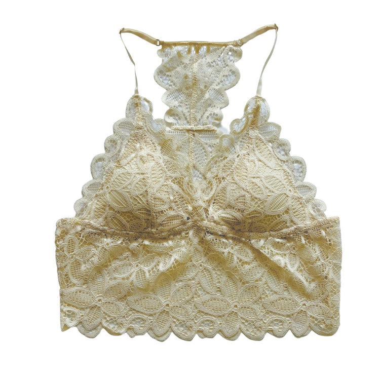Ivory Racerback Floral Lace Longline Bralette