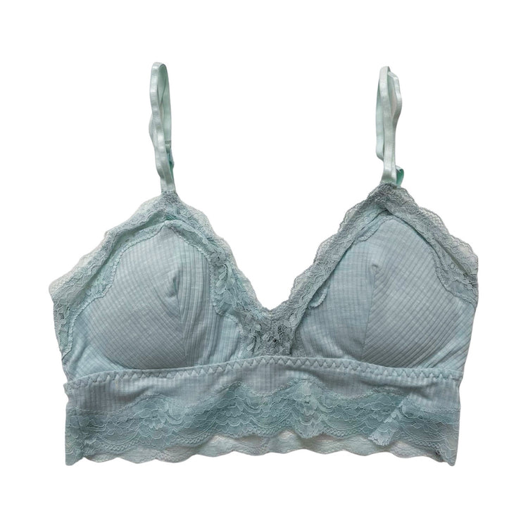 Light Blue Floral Lace Ribbed Bralette