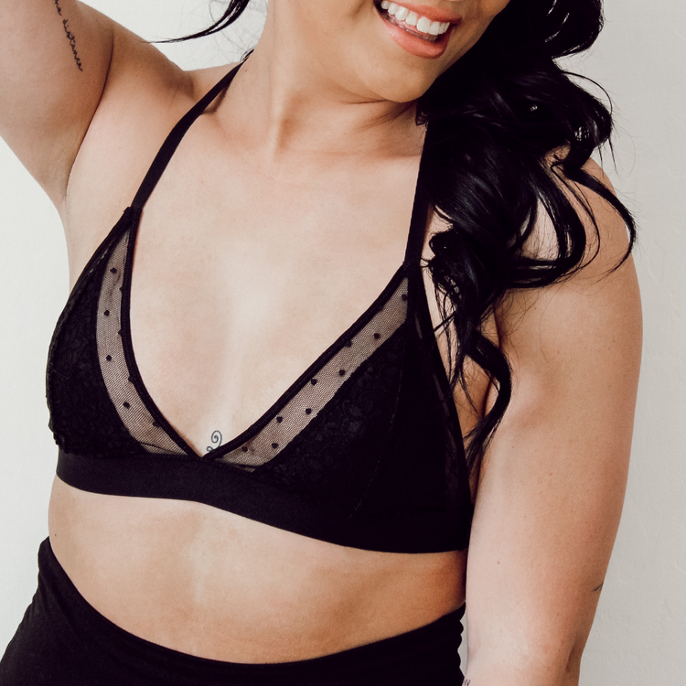 Black T-Back Floral Lace Bralette