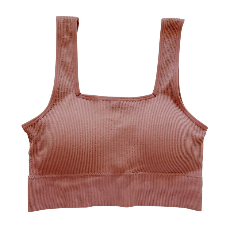 Mauve Square Neck Ribbed Seamless Bralette