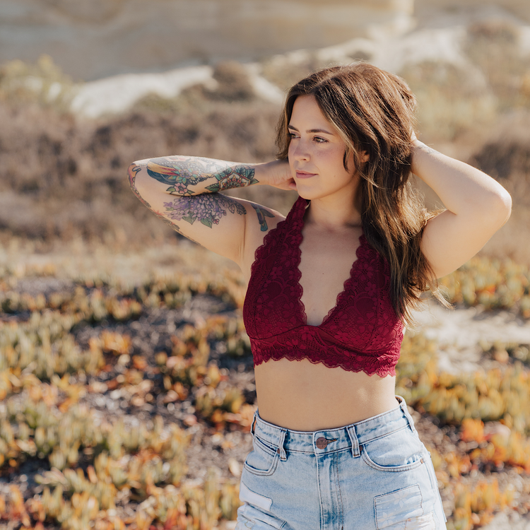Burgundy Lace Halter Bralette