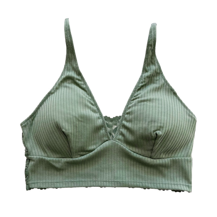 Dusty Sage Plunge Ribbed Bralette