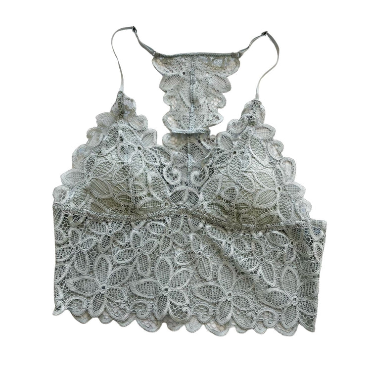 Silver Racerback Floral Lace Longline Bralette