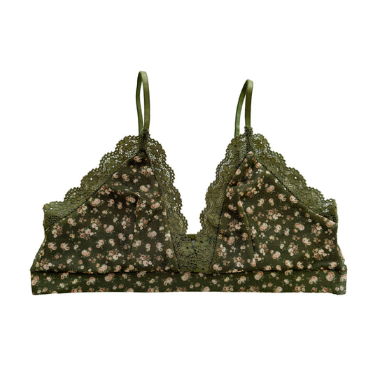 Olive Floral Mesh Lace Bralette