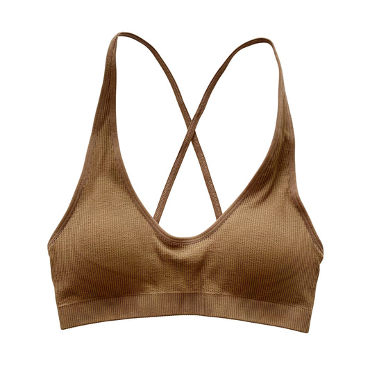 Mocha Seamless Ribbed Cross Back Bralette