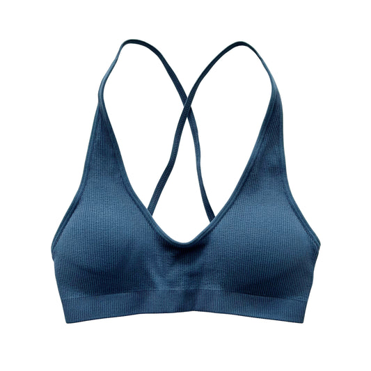 Dusty Blue Seamless Ribbed Cross Back Bralette