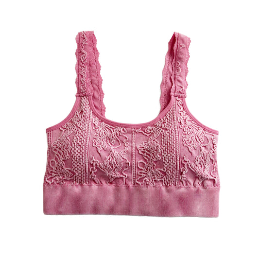 Pink Washed 3D Textured Lace Bralette