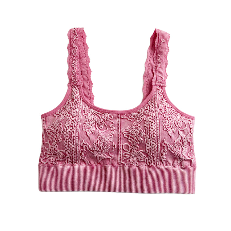 Pink Washed 3D Textured Lace Bralette