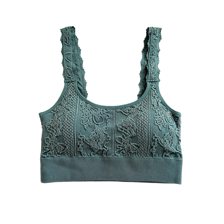 Teal Washed 3D Textured Lace Bralette