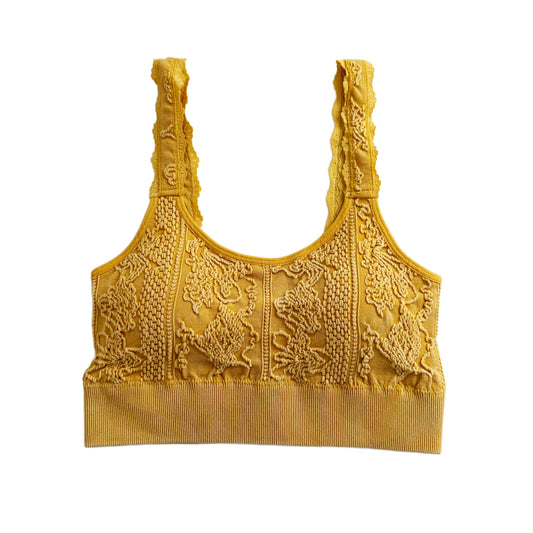 Mustard Washed 3D Textured Lace Bralette