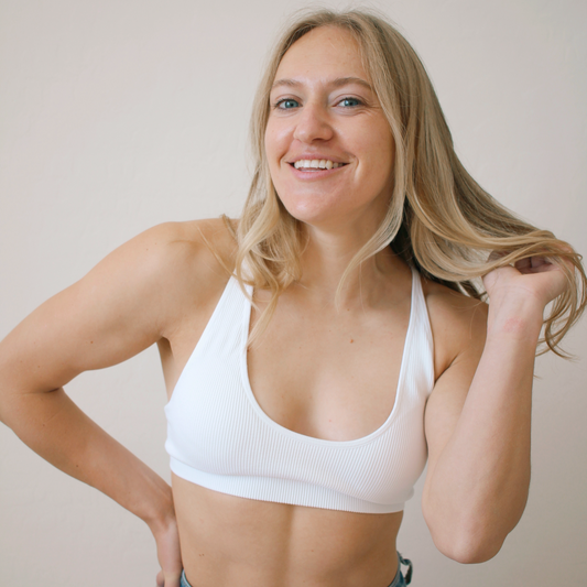 White Seamless Ribbed Cross Back Bralette