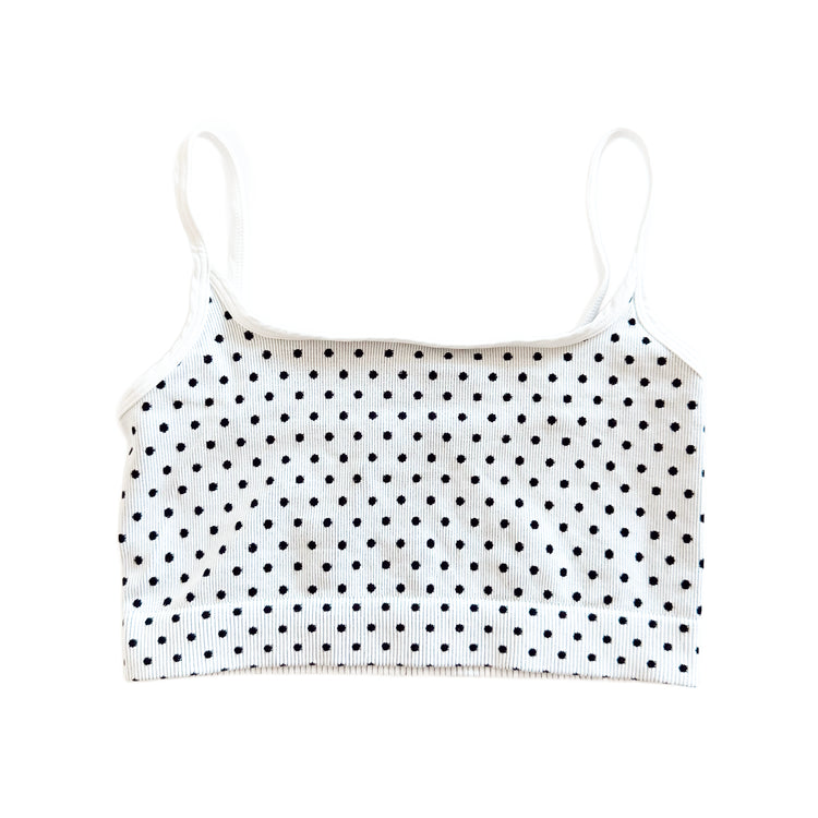 White Polka Dot Ribbed Bralette
