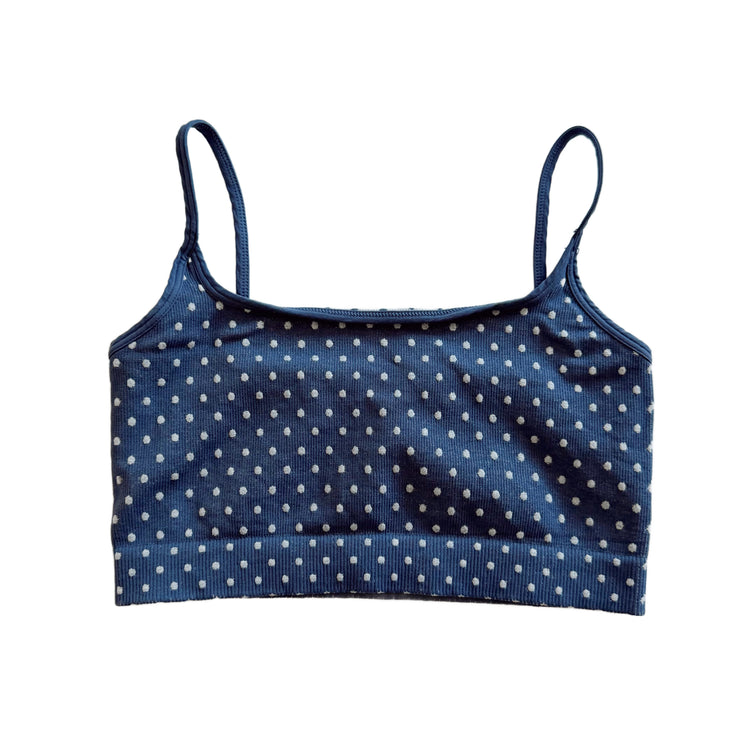 Navy Blue Polka Dot Ribbed Bralette
