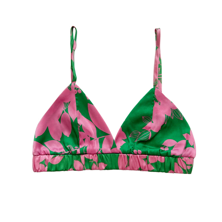 Pink Floral Satin Bralette