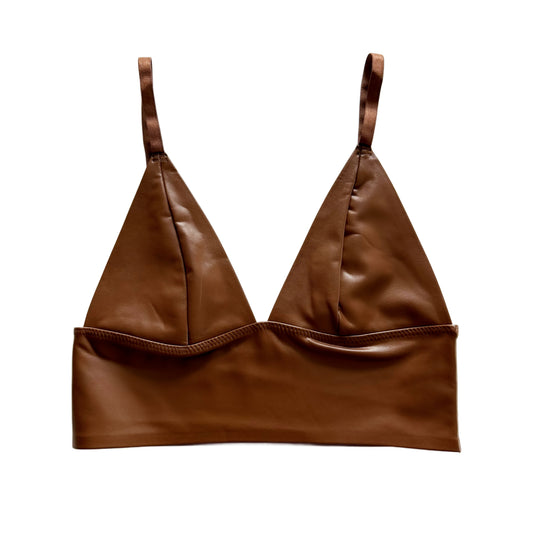 Brown Faux Leather Longline Bralette
