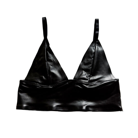 Black Faux Leather Longline Bralette