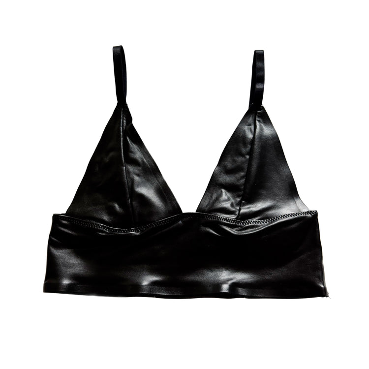 Black Faux Leather Longline Bralette