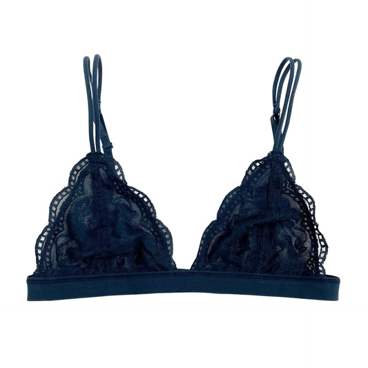 Navy Blue Triangle Floral Lace Bralette