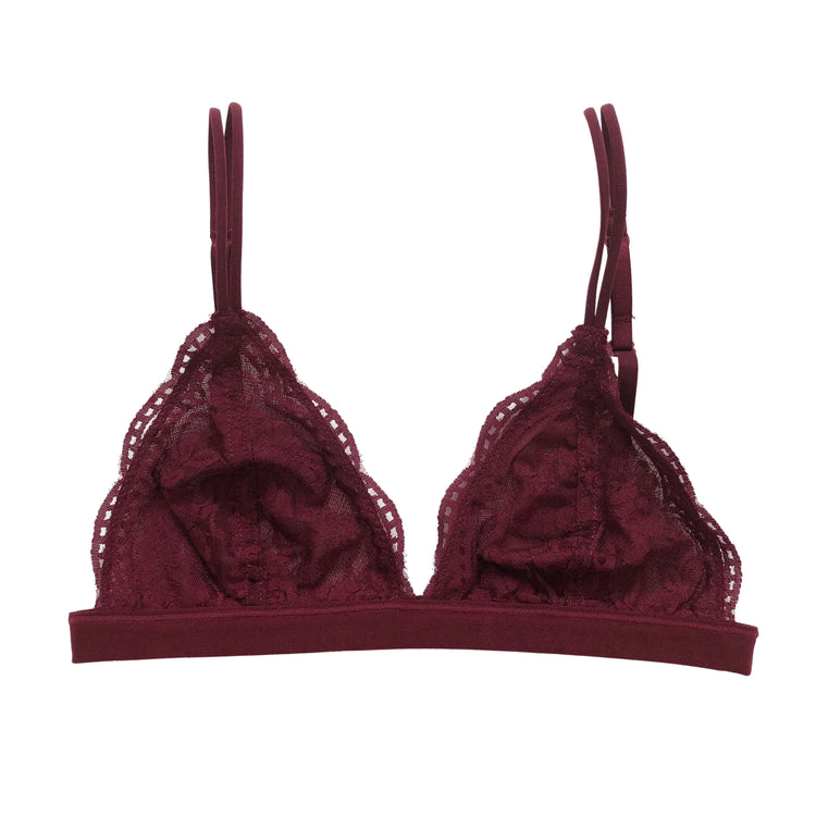 Burgundy Lace Triangle Bralette - 1215 Clothing