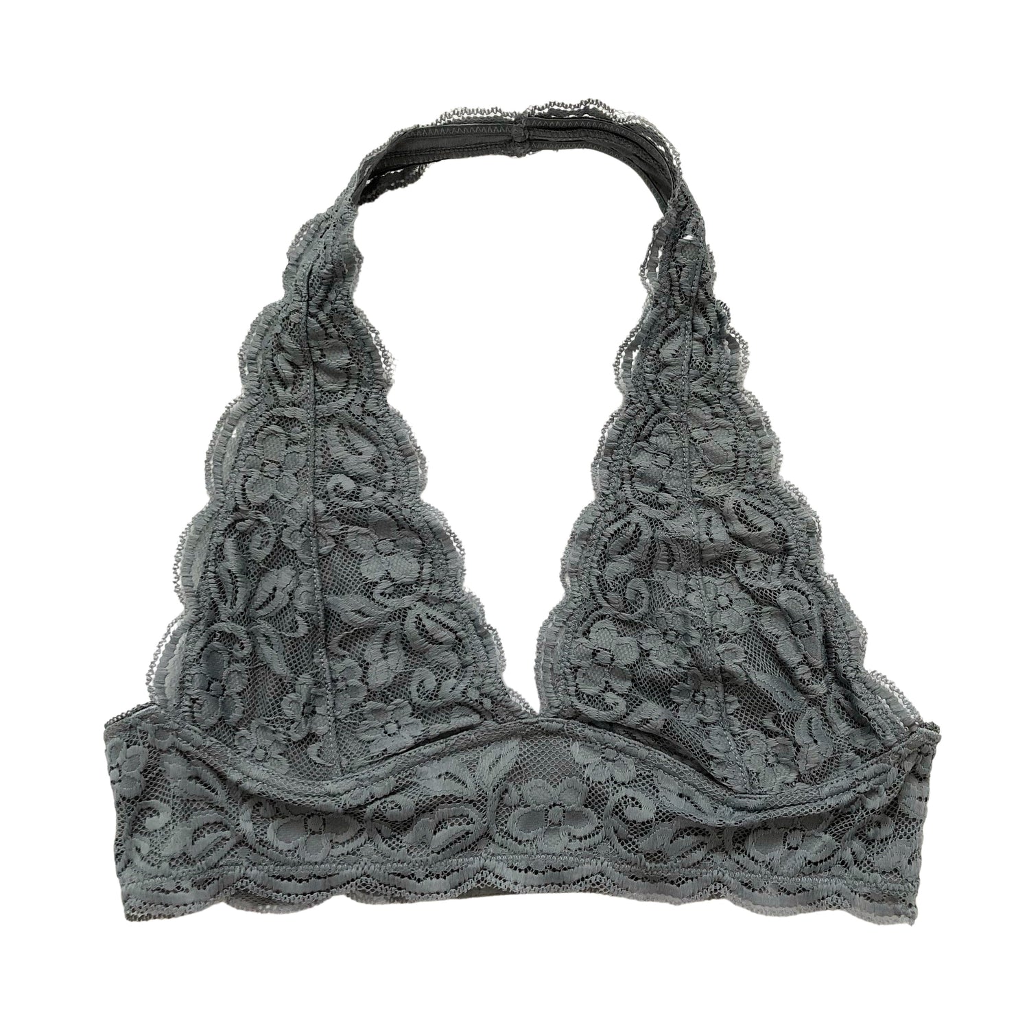 Plus Size Grey Scalloped Lace Halter Bralette - 1215 Clothing