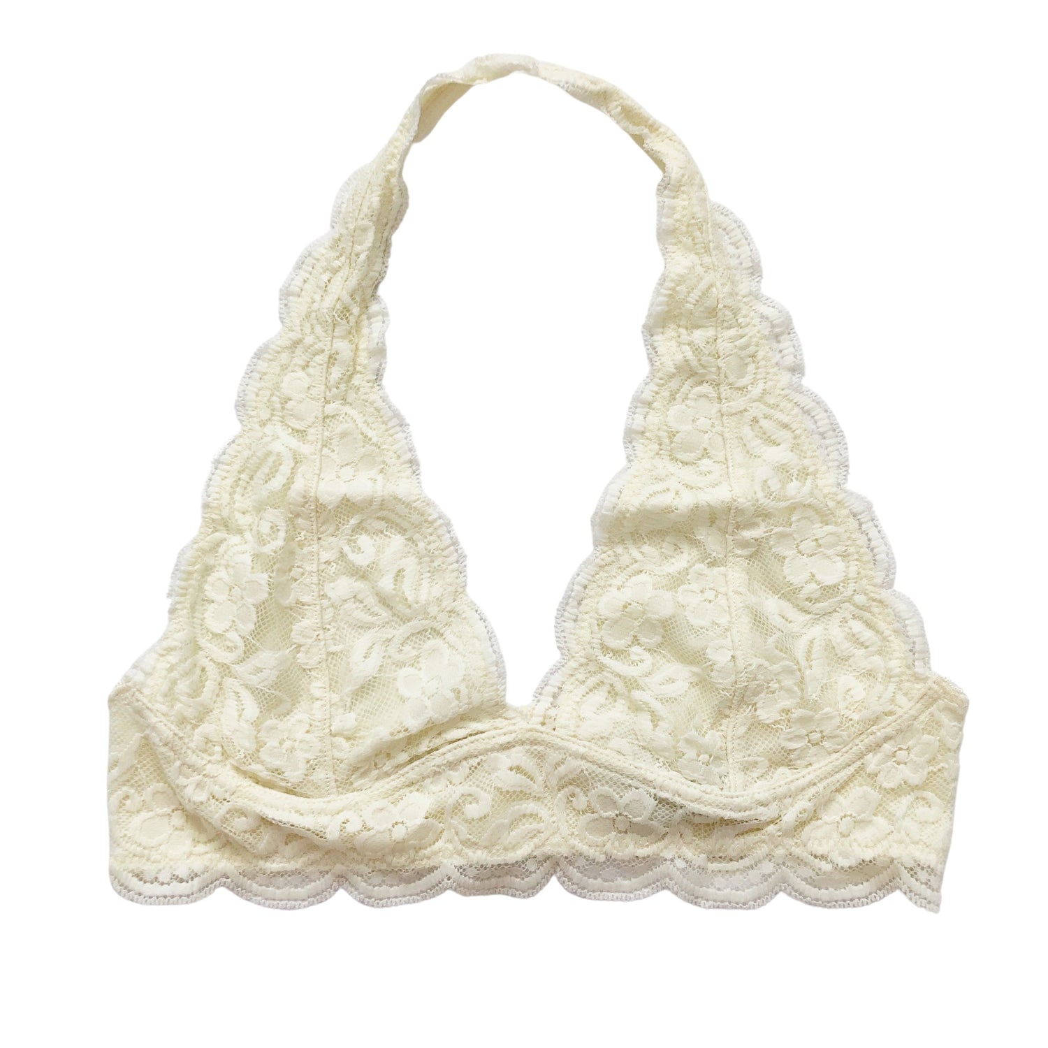 Plus Size Ivory Scalloped Lace Halter Bralette - 1215 Clothing
