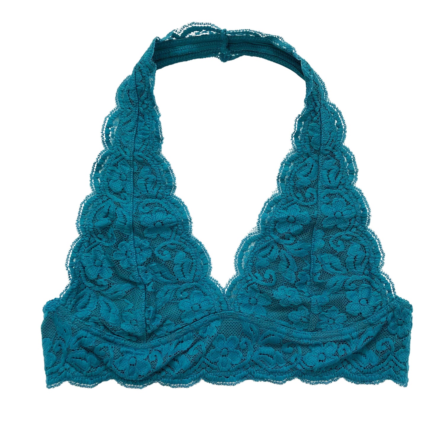 Plus Size Teal Scalloped Lace Halter Bralette - 1215 Clothing