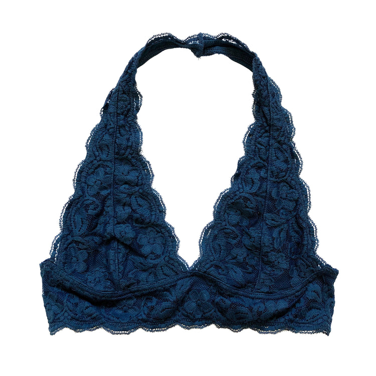 Plus Size Navy Blue Scalloped Lace Halter Bralette - 1215 Clothing