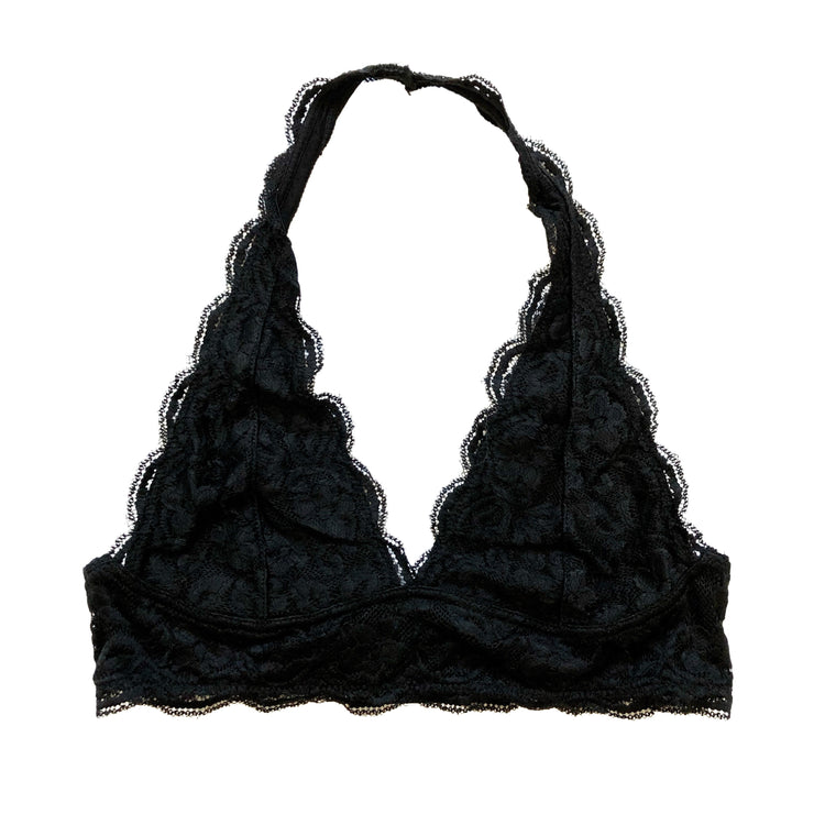 Plus Size Black Scalloped Lace Halter Bralette - 1215 Clothing
