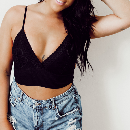 Black Longline Bralette | Embroidery Longline Bralette | Lani + Kei