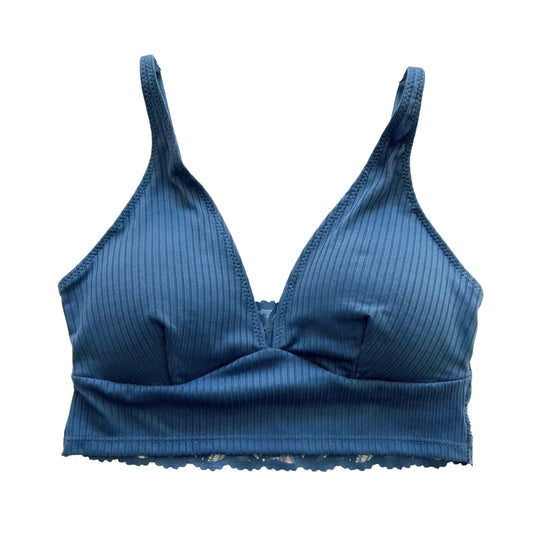 Denim Blue Plunge Ribbed Bralette