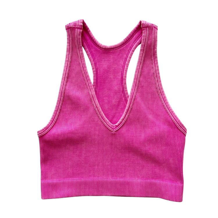 Washed Hot Pink Ribbed Racerback Tank Top