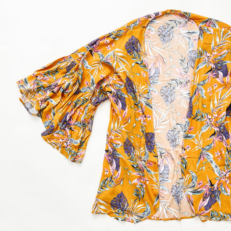 Mustard Tropical Leaves Kimono