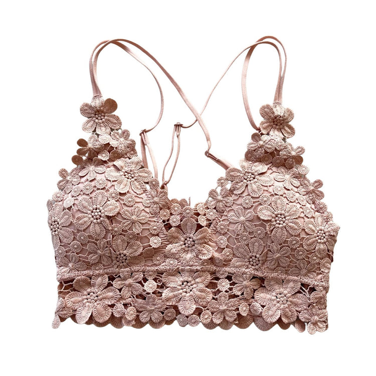 Light Pink Daisy Lace Bralette - 1215 Clothing