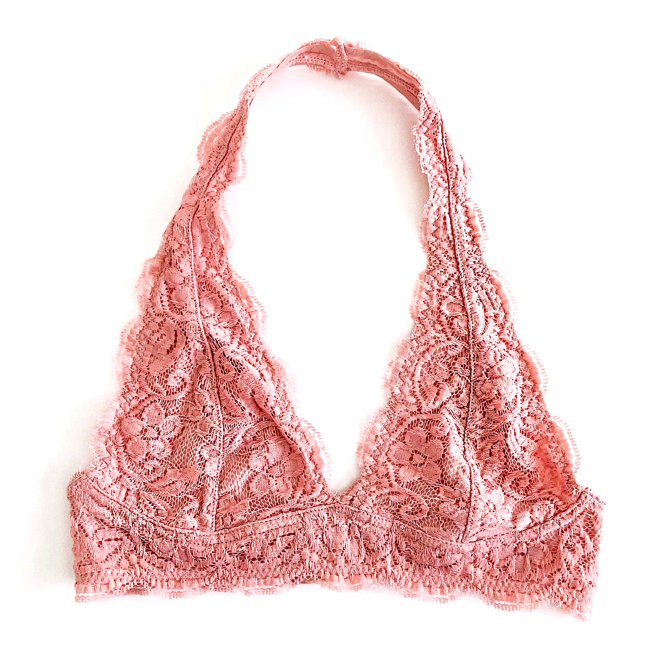 Dusty Pink Scalloped Lace Halter Bralette