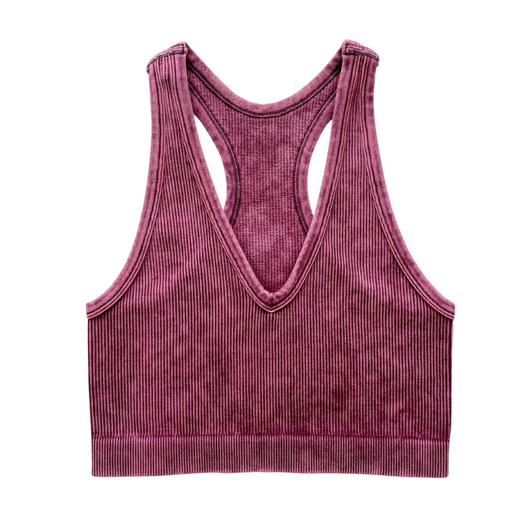 Washed Eggplant Ribbed Racerback Tank Top