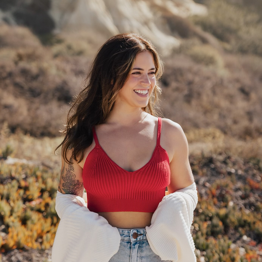 Red Knit Ribbed Brami Tank Top